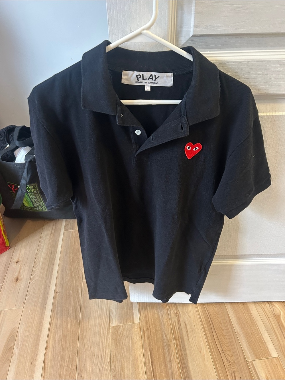 Comme des Garcons PLAY Black Polo with Red Heart Patch